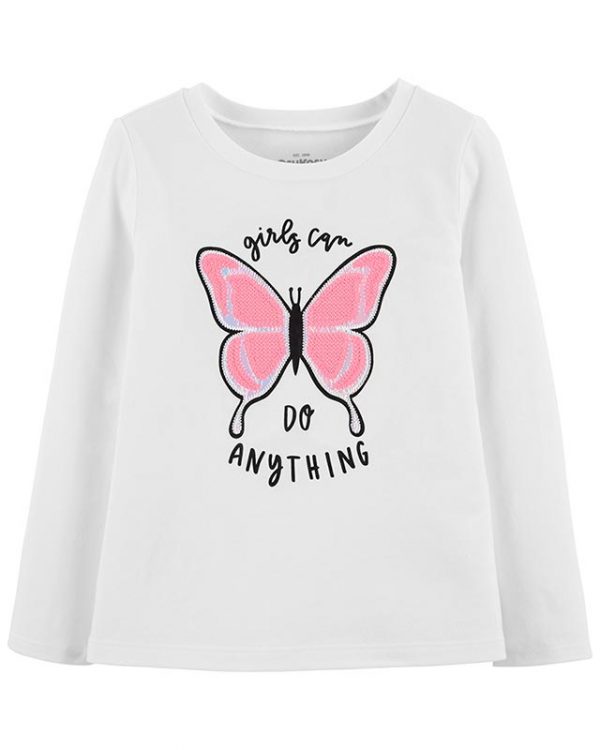 Oshkosh μπλούζα λευκή μακριμάνικη με ιριδίζον πεταλούδα