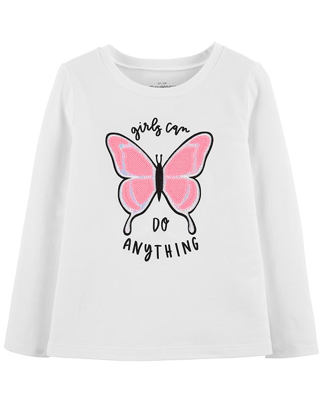 Oshkosh μπλούζα λευκή μακριμάνικη με ιριδίζον πεταλούδα
