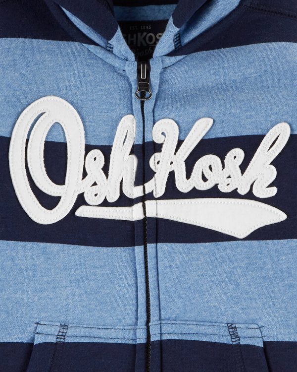 Oshkosh μπλε ζακέτα φούτερ ριγέ με επένδυση Fleece και κουκούλα