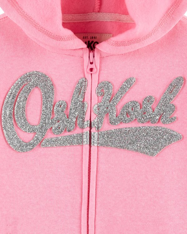 Oshkosh ζακέτα φούτερ ροζ με Fleece επένδυση και κουκούλα