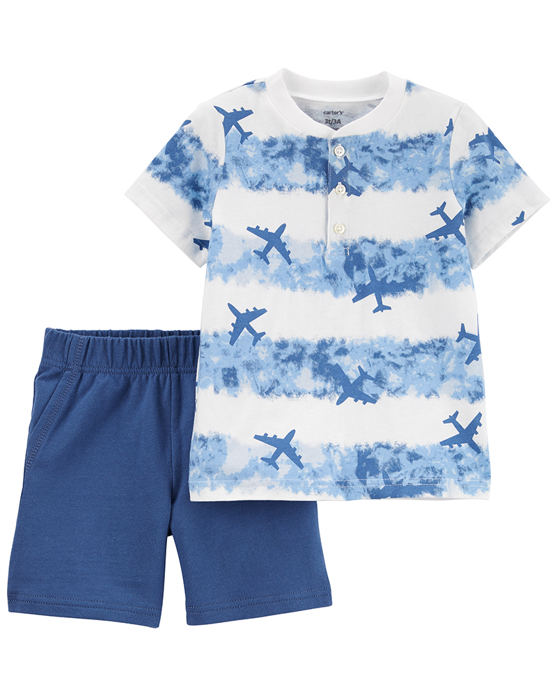 Carter's σύνολο δύο τεμαχίων, Μπλουζάκι - Κοντό σορτς, σχέδιο αεροπλάνα μπλε-λευκό