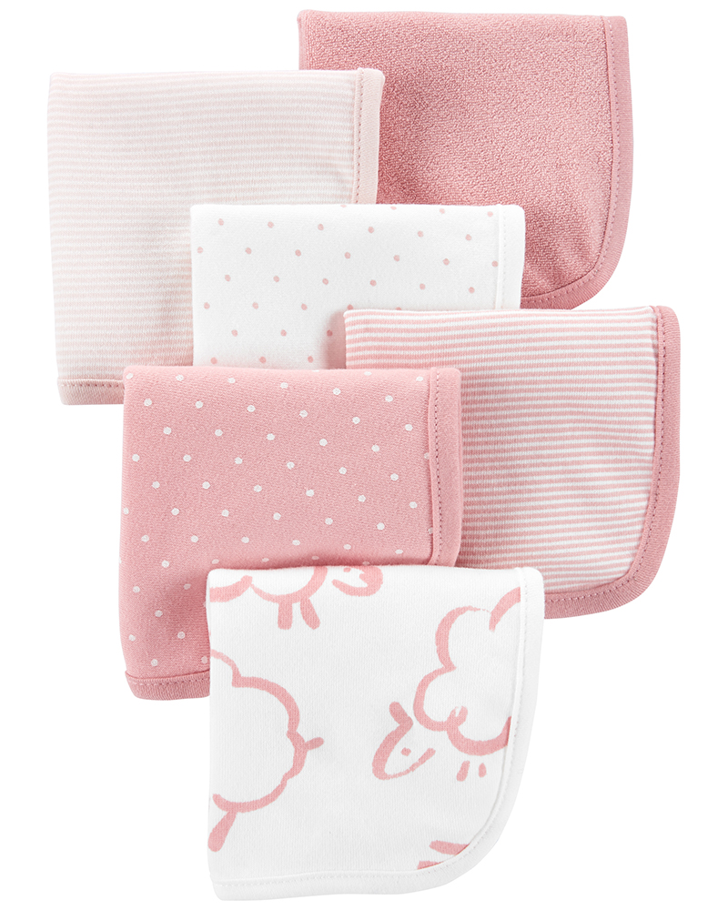 Carter's σετ έξι τεμαχίων πετσέτες και πετσέτες πλυσίματος, ροζ-λευκό