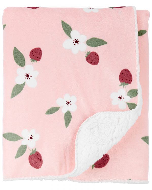 Carter's κουβέρτα ροζ με σχέδιο φραουλίτσες - λουλουδάκια
