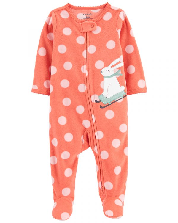 Carter's ολόσωμο φορμάκι Fleece πουά,σχέδιο με λαγουδάκι, κοραλί