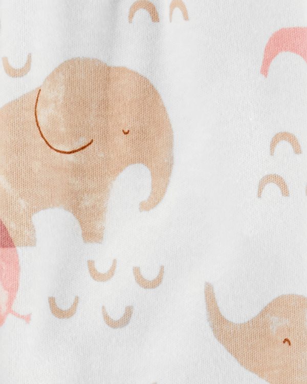 Carter's Ολόσωμο φορμάκι λευκό-ροζ, σχέδιο με ελεφαντάκια