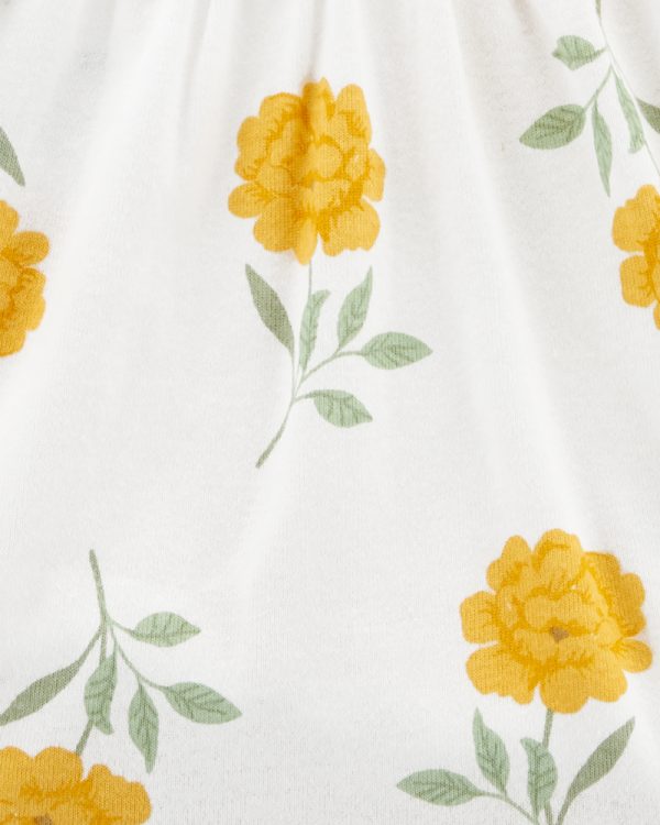 Carter's σετ δύο τεμαχίων φόρεμα-ζακετάκι, λευκό-κίτρινο, σχέδιο λουλούδια