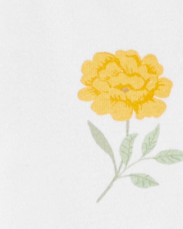 Carter's σετ 3 τεμαχίων ζακέτα–κορμάκι-παντελόνι, λευκό-κίτρινο, σχέδιο λουλούδια