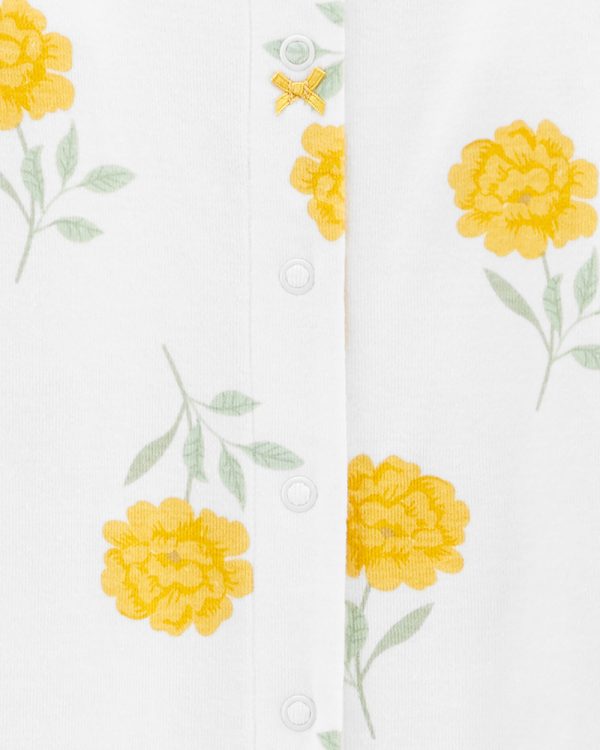 Carter's ολόσωμο φορμάκι με καπελάκι, σχέδιο λουλούδια, λευκό-κίτρινο