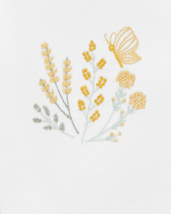 Carter's Σύνολο τριών τεμαχίων,Κορμάκι λευκό-Μπλουζάκι-βρακάκι κίτρινο,σχέδιο λουλούδια