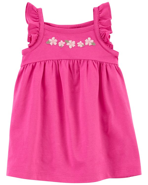 Carter's φόρεμα με κέντημα σχέδιο λουλουδάκια, χρώμα ροζ