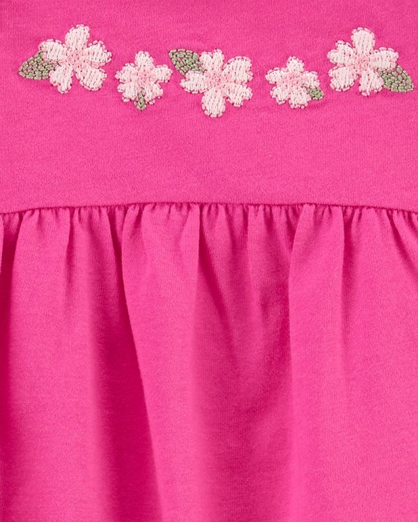 Carter's φόρεμα με κέντημα σχέδιο λουλουδάκια, χρώμα ροζ