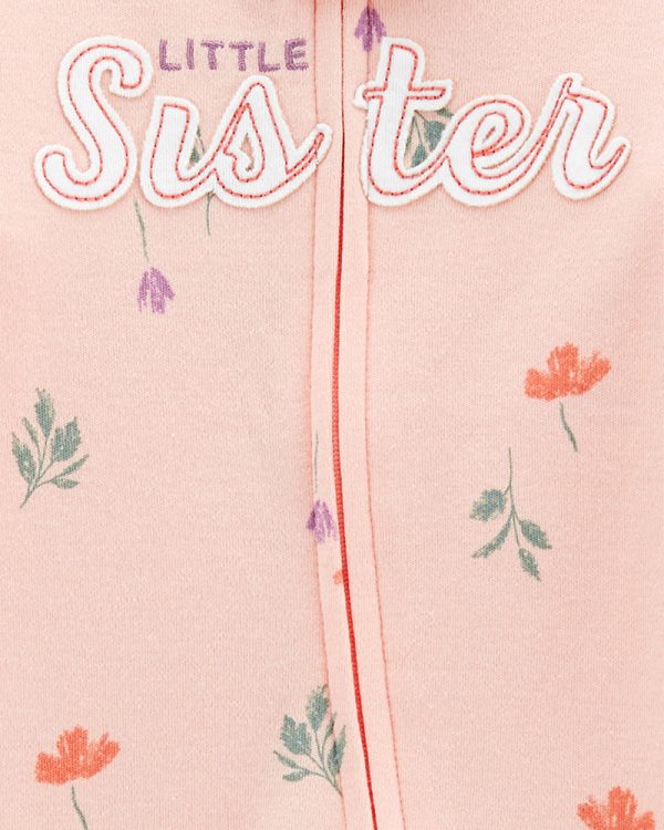 Carter's ολόσωμο φορμάκι ροζ, σχέδιο λουλουδάκια ''LITTLE Sister''